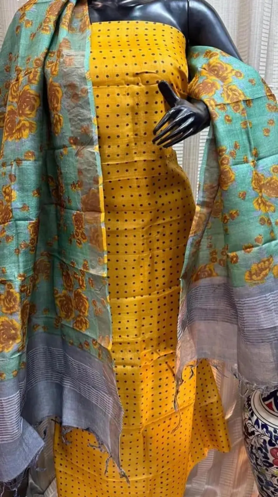 Pure Handloom Tussar Silk Dress Materials (Top & Dupatta Only)